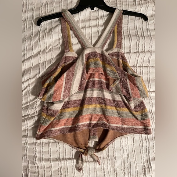 Multi colored button up front tie blouse - Picture 3 of 5